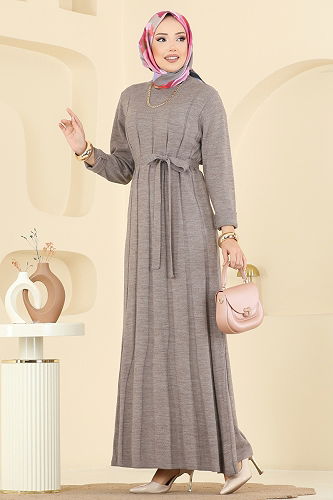 moda selvim الفستان بيج غامق 004MT581 - Thumbnail