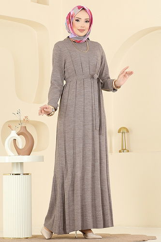 moda selvim الفستان بيج غامق 004MT581 - Thumbnail