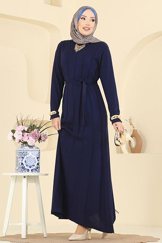 moda selvim Dress 004MT581 Navy Blue - Thumbnail