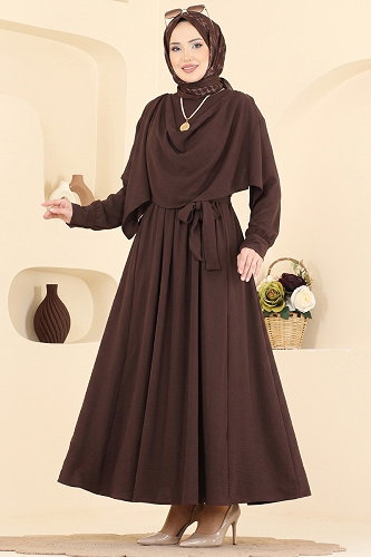 moda selvim Dress 004ZMRK1203 Bitter Brown - Thumbnail