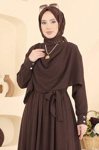 moda selvim Dress 004ZMRK1203 Bitter Brown - Thumbnail