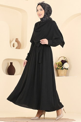 moda selvim Dress 004ZMRK1203 Black - Thumbnail
