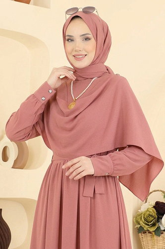 moda selvim الفستان وردي فاتح 004ZMRK1203 - Thumbnail