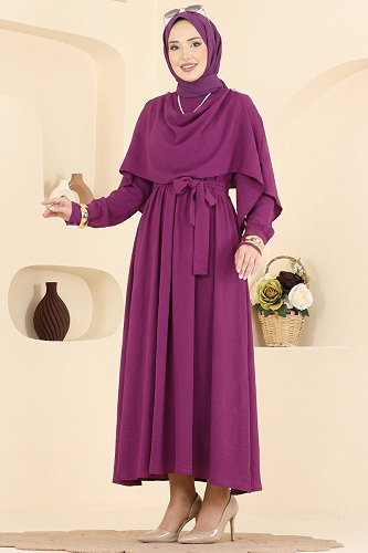 moda selvim Dress 004ZMRK1203 Purple - Thumbnail