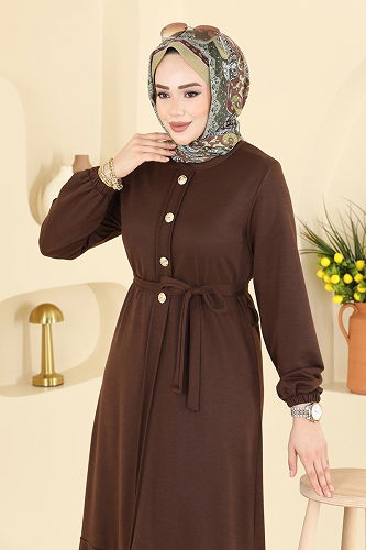 moda selvim Dress 0050UZ662 Brown - Thumbnail