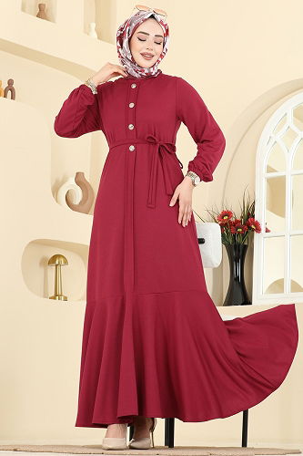 moda selvim Dress 0050UZ662 Burgundy - Thumbnail