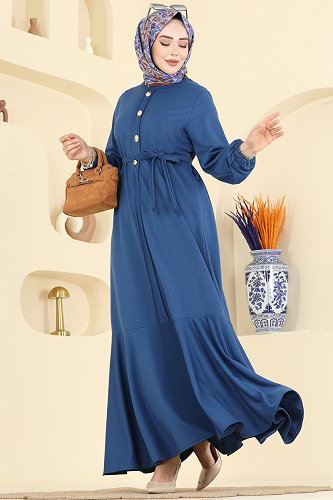 moda selvim Dress 0050UZ662 Indigo - Thumbnail