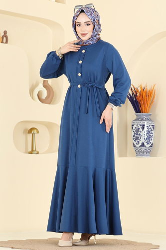 moda selvim Dress 0050UZ662 Indigo - Thumbnail