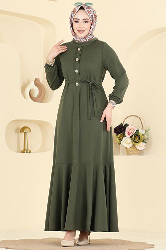 moda selvim الفستان اخضر عفني 0050UZ662 - Thumbnail