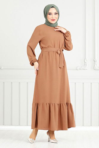 moda selvim Dress 009MR1077-M Latte - Thumbnail