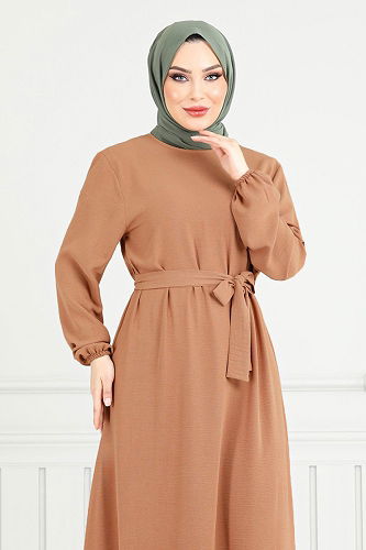 moda selvim Dress 009MR1077-M Latte - Thumbnail