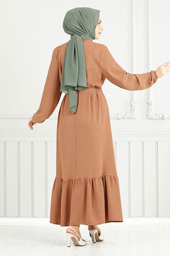moda selvim Dress 009MR1077-M Latte - Thumbnail