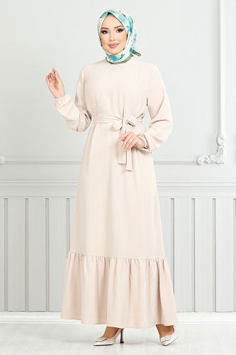 moda selvim Dress 009MR1077-M Stone - Thumbnail