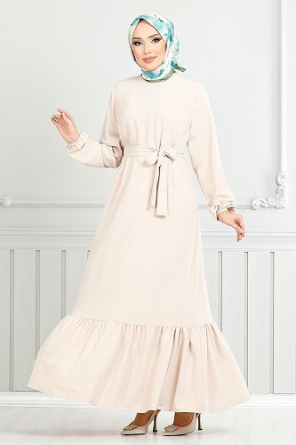 moda selvim Dress 009MR1077-M Stone - Thumbnail