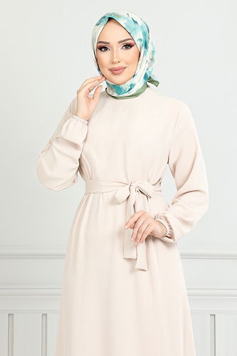 moda selvim Dress 009MR1077-M Stone - Thumbnail