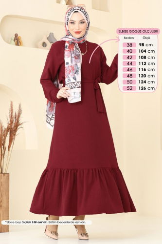 moda selvim Dress 009MR1078 Burgundy - Thumbnail