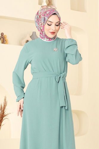 moda selvim الفستان أخضر باهت 009MR1078 - Thumbnail