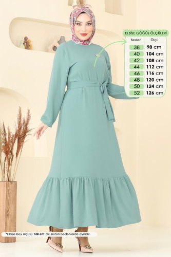moda selvim الفستان أخضر باهت 009MR1078 - Thumbnail
