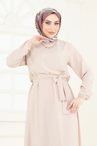 moda selvim الفستان بيج 009MR1078 - Thumbnail