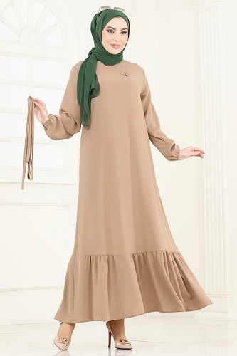 moda selvim الفستان بيج 009MR1078 - Thumbnail