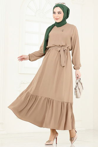 moda selvim الفستان بيج 009MR1078 - Thumbnail