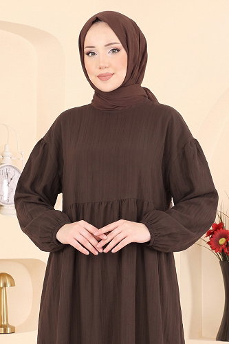 moda selvim الفستان بني غامق 010ZMRK1203 - Thumbnail