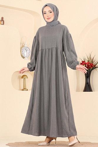 moda selvim الفستان رمادي 010ZMRK1203 - Thumbnail
