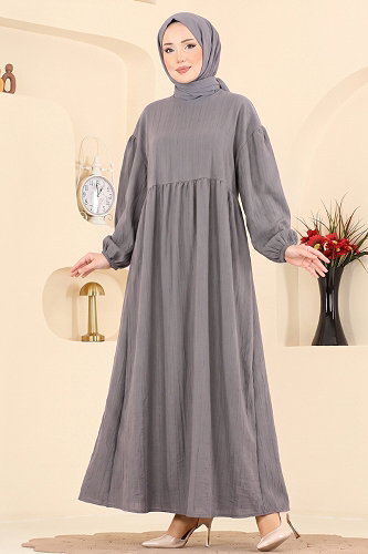 moda selvim الفستان رمادي 010ZMRK1203 - Thumbnail
