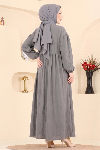 moda selvim الفستان رمادي 010ZMRK1203 - Thumbnail