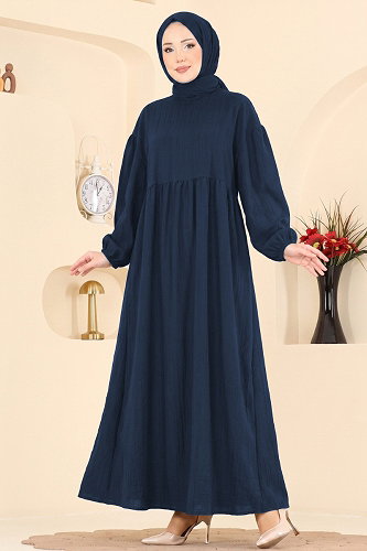 moda selvim Dress 010ZMRK1203 Navy Blue - Thumbnail