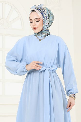 moda selvim الفستان أزرق فاتح 012MR1078 - Thumbnail