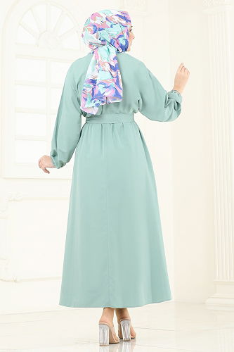 moda selvim الفستان أخضر باهت 012MR1078 - Thumbnail