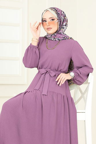 moda selvim الفستان ليلكي غامق 013MR1078 - Thumbnail