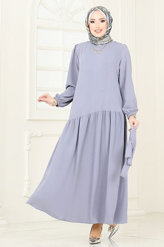 moda selvim الفستان رمادي 013MR1078 - Thumbnail