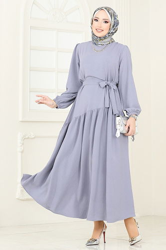 moda selvim الفستان رمادي 013MR1078 - Thumbnail