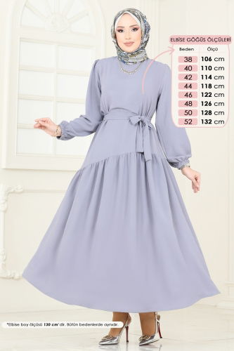 moda selvim الفستان رمادي 013MR1078 - Thumbnail