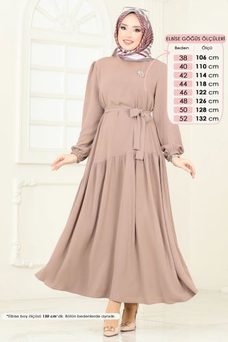 moda selvim الفستان بيج 013MR1078 - Thumbnail