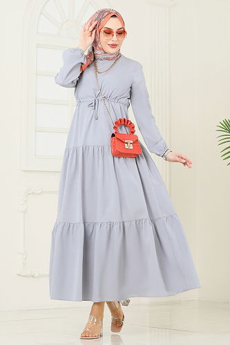 moda selvim الفستان رمادي 014MR1078 - Thumbnail