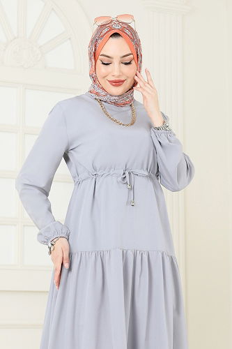 moda selvim الفستان رمادي 014MR1078 - Thumbnail