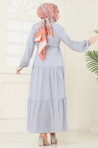 moda selvim الفستان رمادي 014MR1078 - Thumbnail