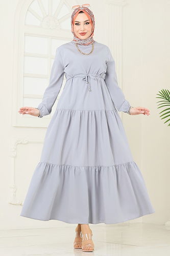 moda selvim الفستان رمادي 014MR1078 - Thumbnail