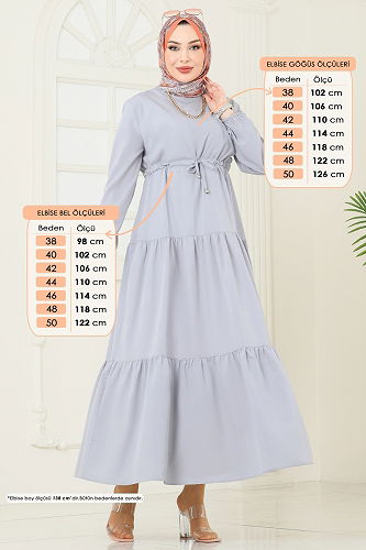 moda selvim الفستان رمادي 014MR1078 - Thumbnail