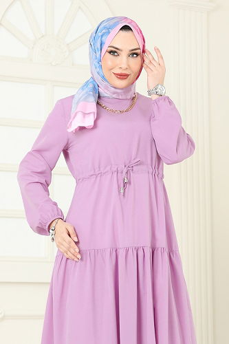 moda selvim Dress 014MR1078 Lilac - Thumbnail