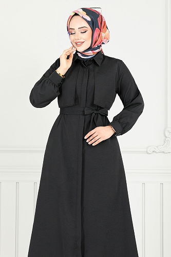 moda selvim الفستان أسود 019MR1077-M - Thumbnail