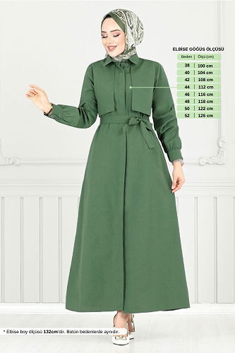 moda selvim Dress 019MR1077-M Khaki - Thumbnail