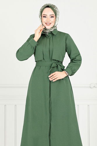 moda selvim Dress 019MR1077-M Khaki - Thumbnail