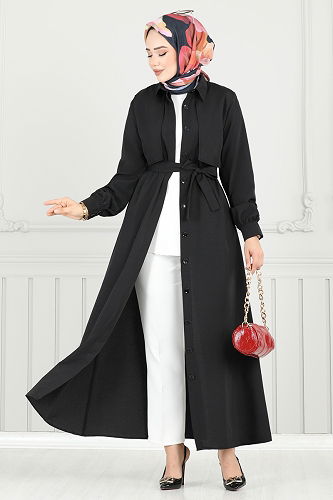 moda selvim الفستان أسود 019MR1078 - Thumbnail