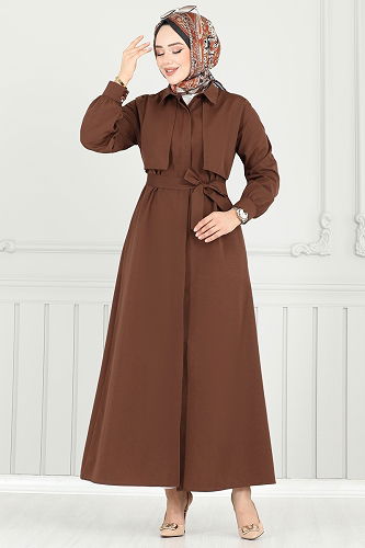 moda selvim الفستان بني 019MR1078 - Thumbnail