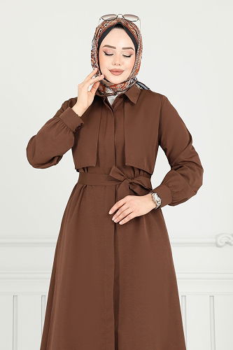 moda selvim الفستان بني 019MR1078 - Thumbnail