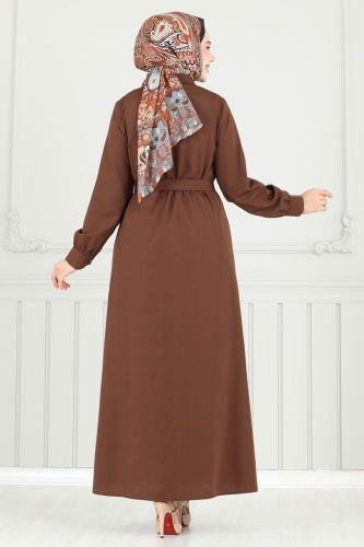 moda selvim الفستان بني 019MR1078 - Thumbnail
